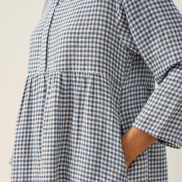 Lintico Dresses & Skirts - LINTICO Linen Check Long Sleeve Midi Dress